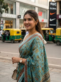 Aqua Blue Classic Linen Kalamkari