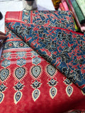 Cotton Line Ajrakh Blue Red Jal