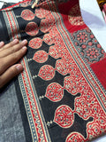 Cotton Linen Ajrakh Printed Circle BLock Boota Saree
