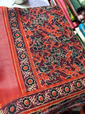 Magenta Jal Ajrakh Cotton Linen Saree