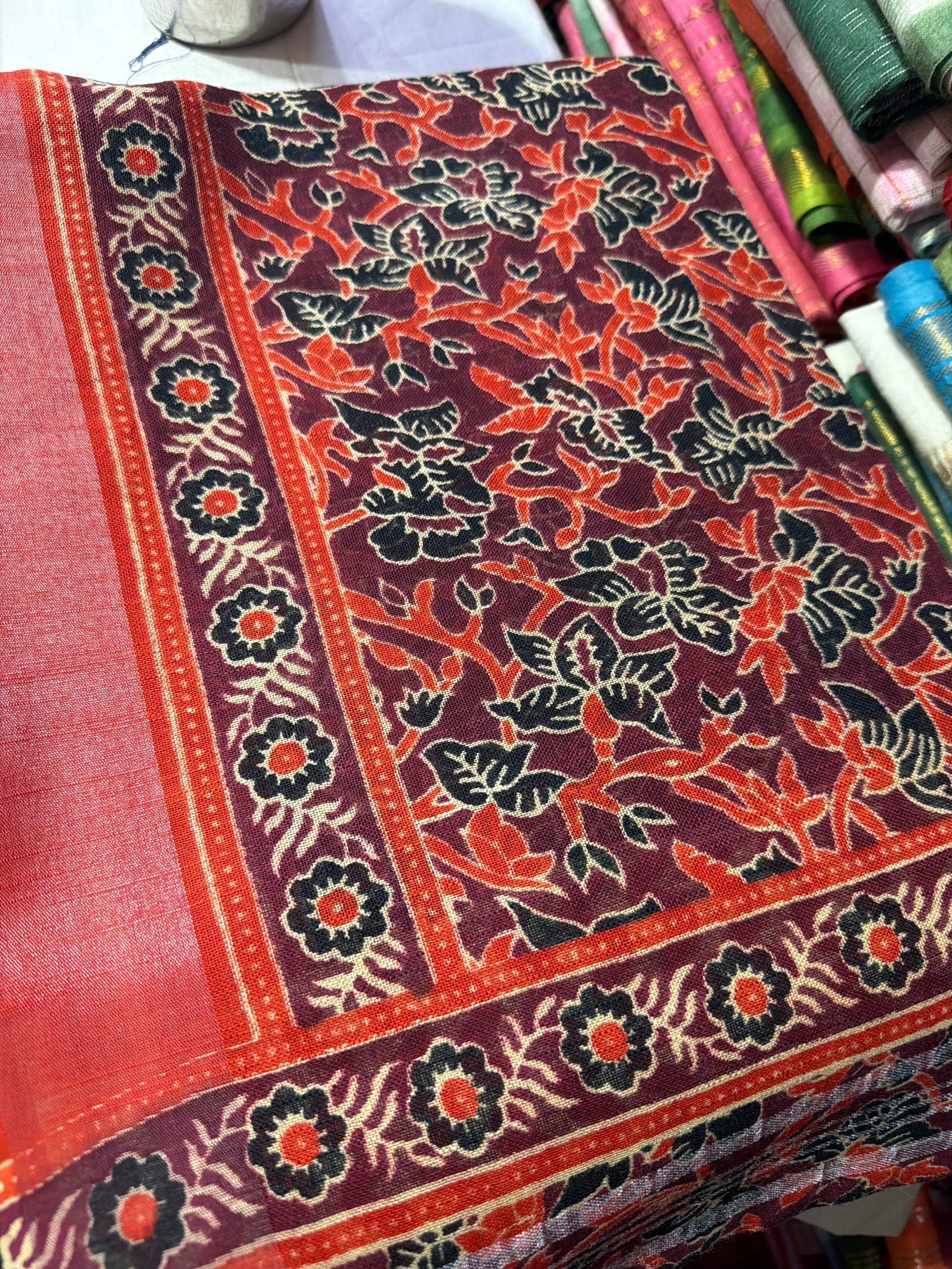 Magenta Jal Ajrakh Cotton Linen Saree