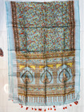Linen Pastel Sky Shade Pen Kalamkari Saree