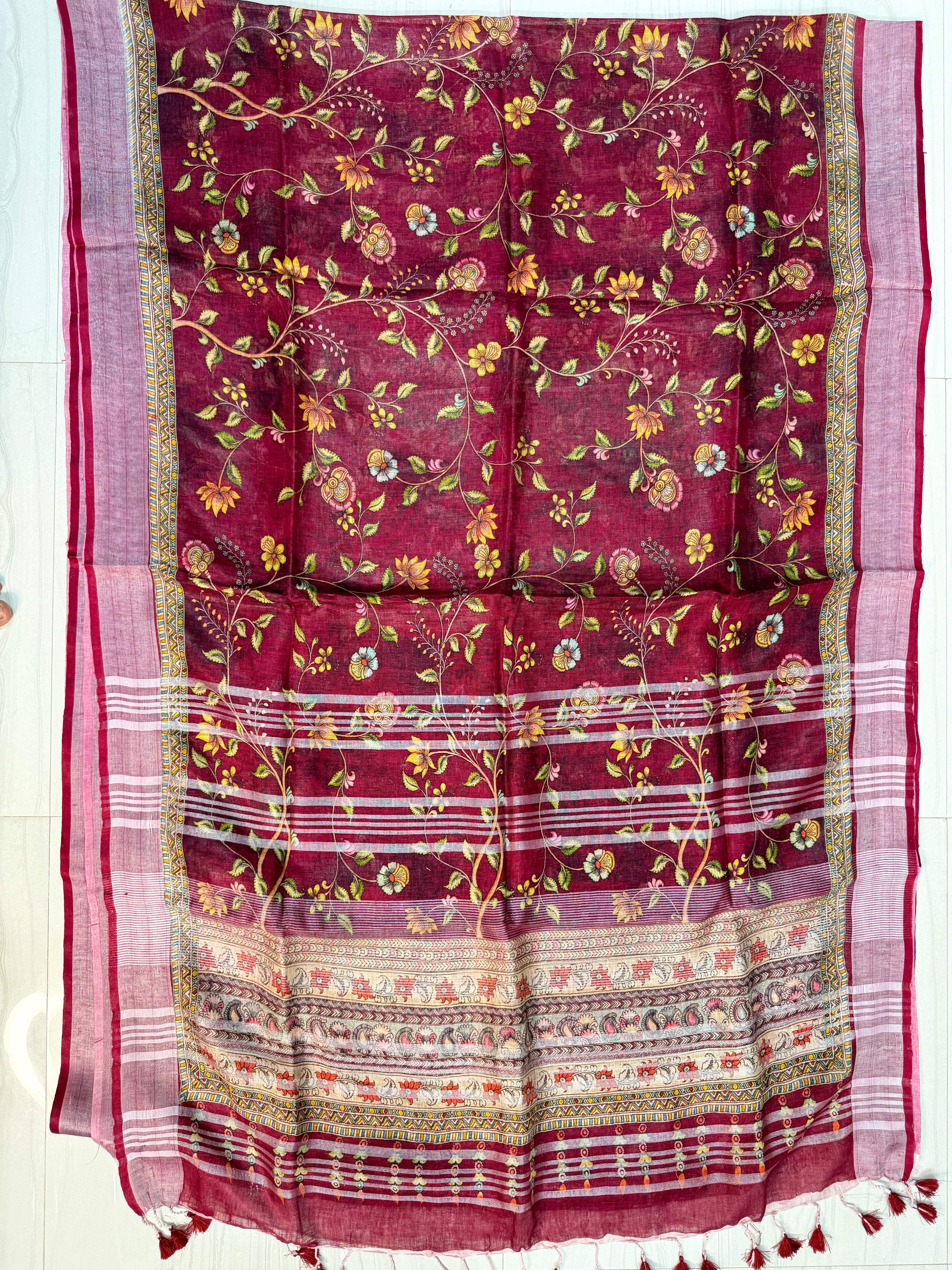 Elegant Maroon Pen Kalamkari Saree