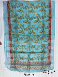 Aqua Blue Classic Linen Kalamkari