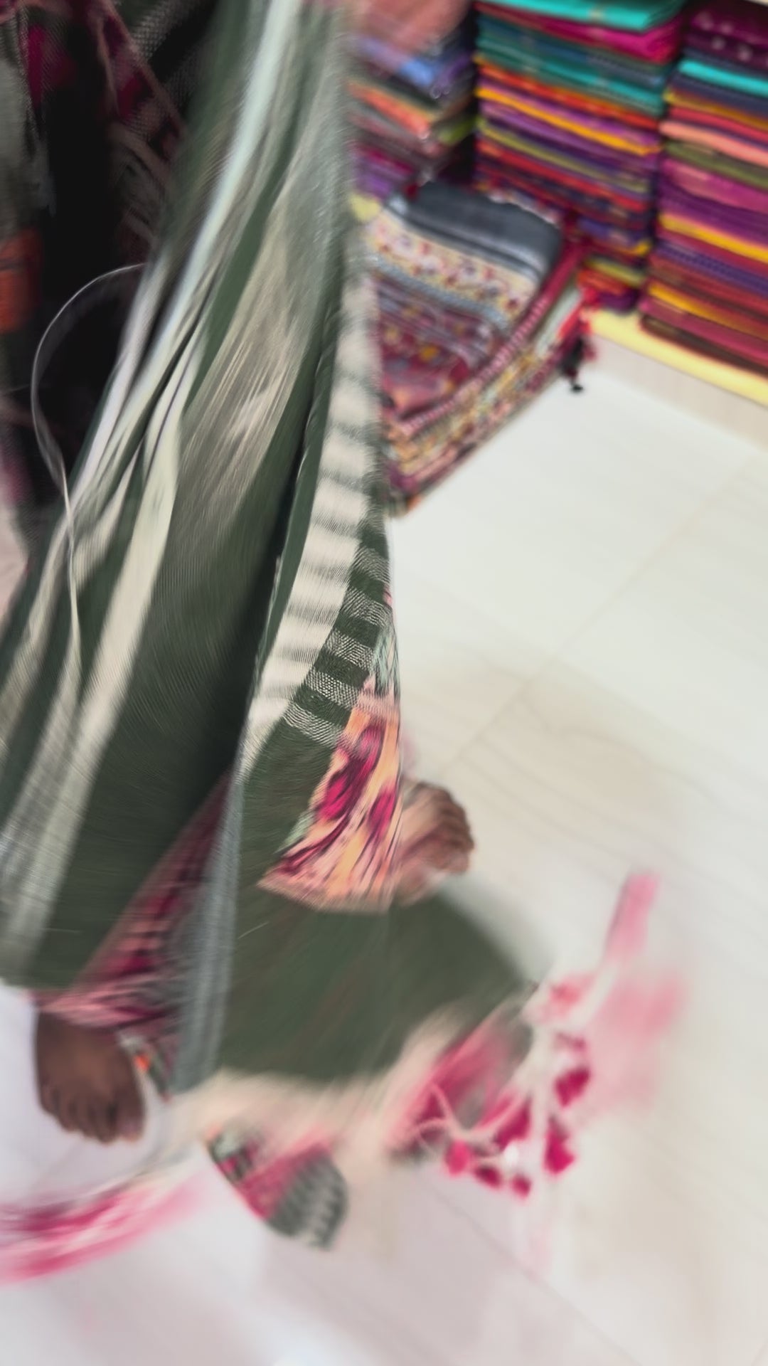 Bottle Green Digital Floral Pen Kalamari Linen Saree