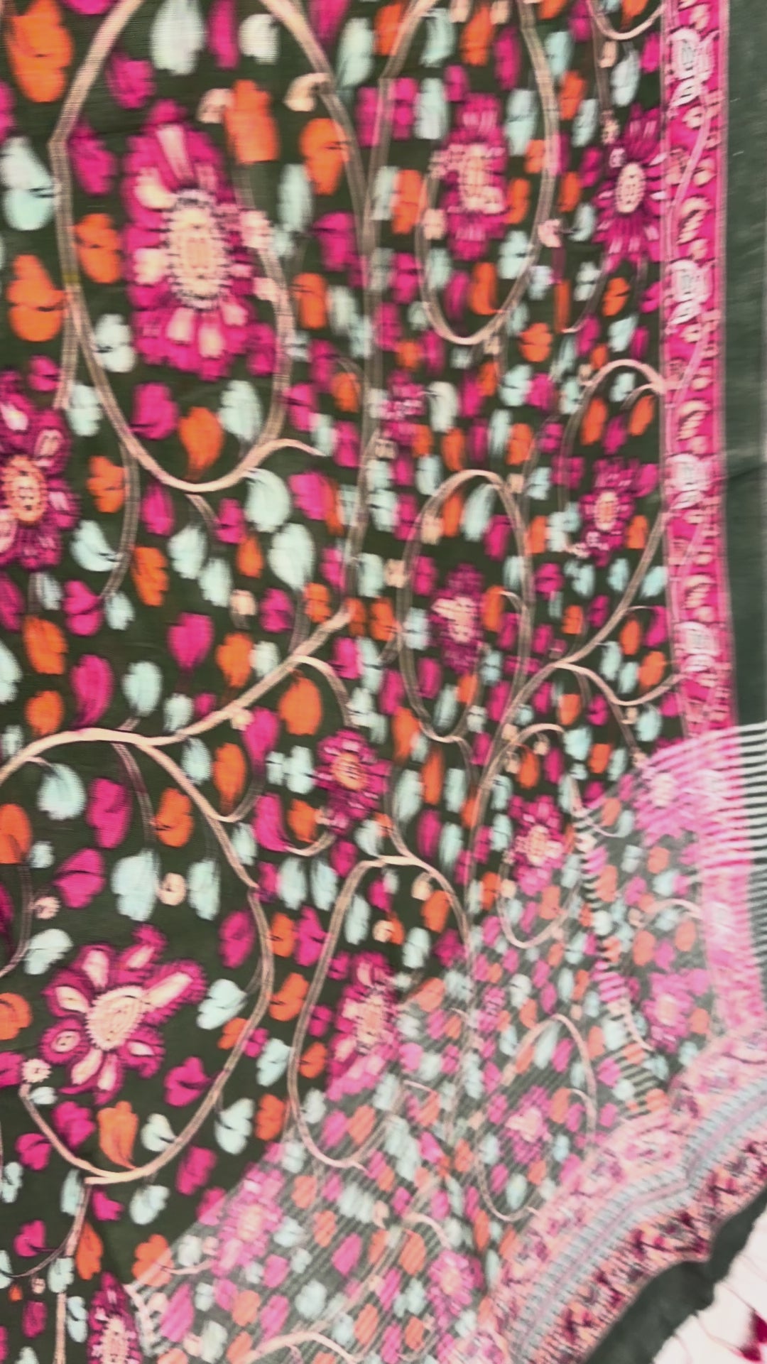 Bottle Green Digital Floral Pen Kalamari Linen Saree